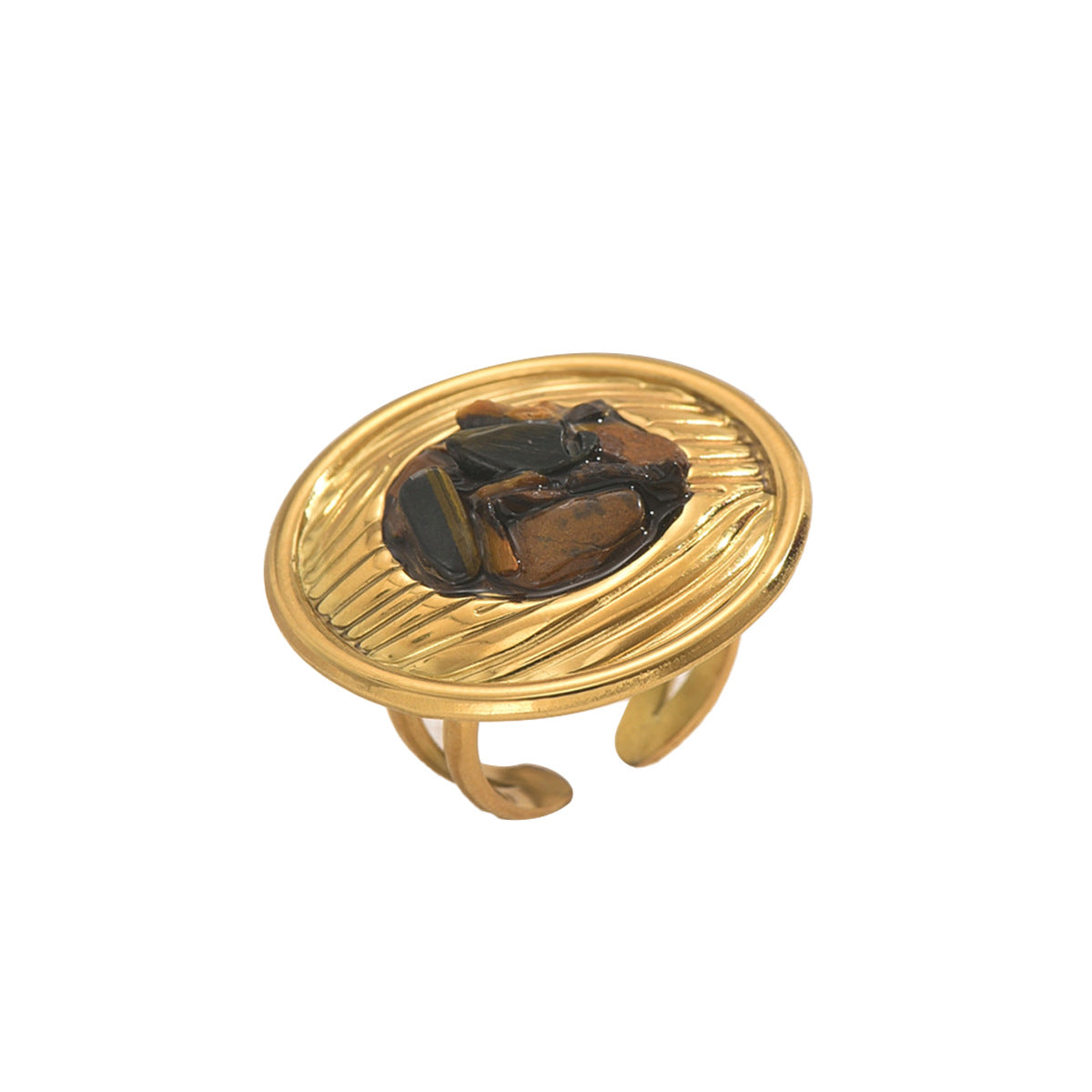 Anello aperto regolabile da donna con motivo geometrico, in rame con strass, per un look elegante da ufficio