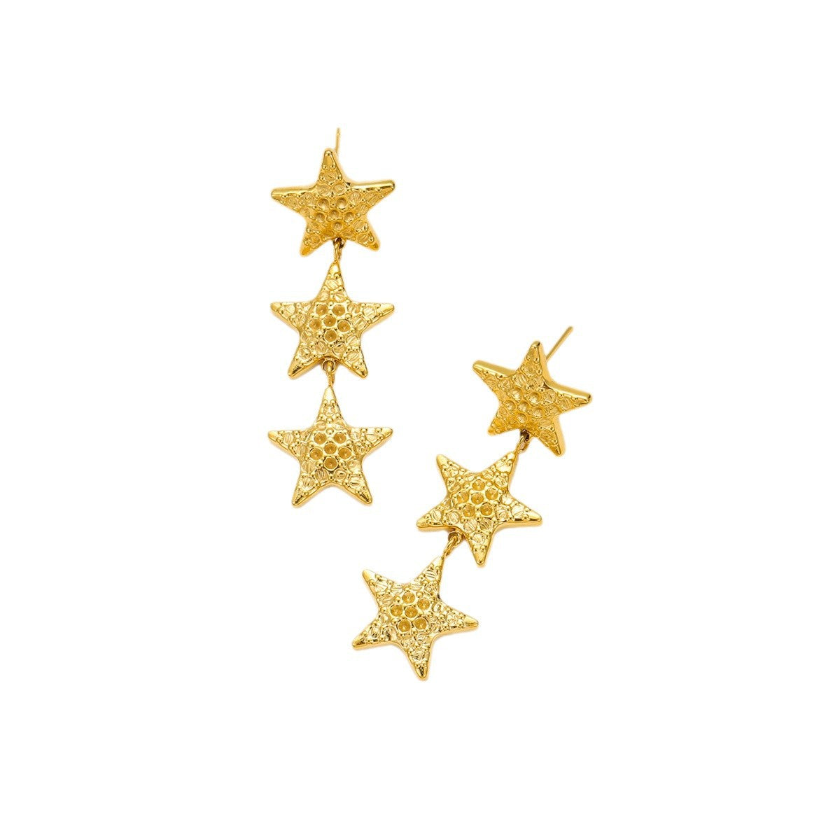 Pendientes de mujer de acero inoxidable vintage con textura martillada, diseño de estrella y borlas