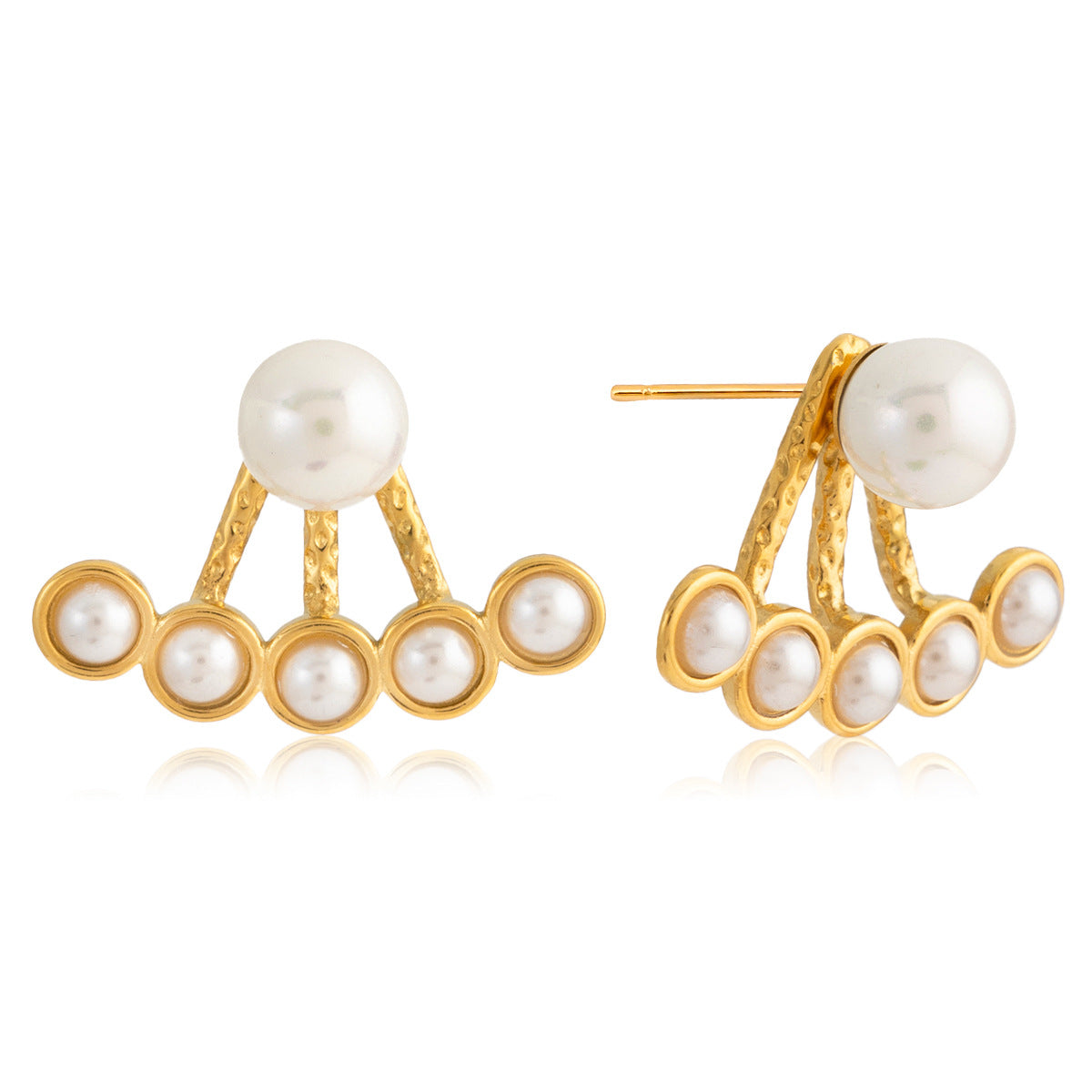 Pendientes de tuerca de perlas de acero inoxidable con diseño geométrico minimalista y chapado en oro PVD al vacío para mujer