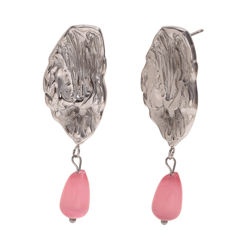 Pendientes vintage de acero inoxidable en forma de ala de mariposa con baño de oro de 18 quilates y colgante de jade rojo