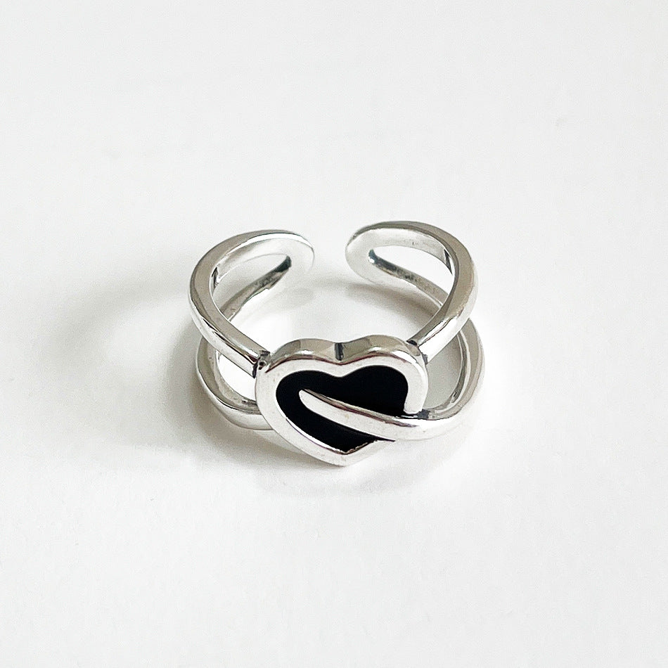 Anello a cuore geometrico placcato in argento sterling 925, stile minimalista vintage