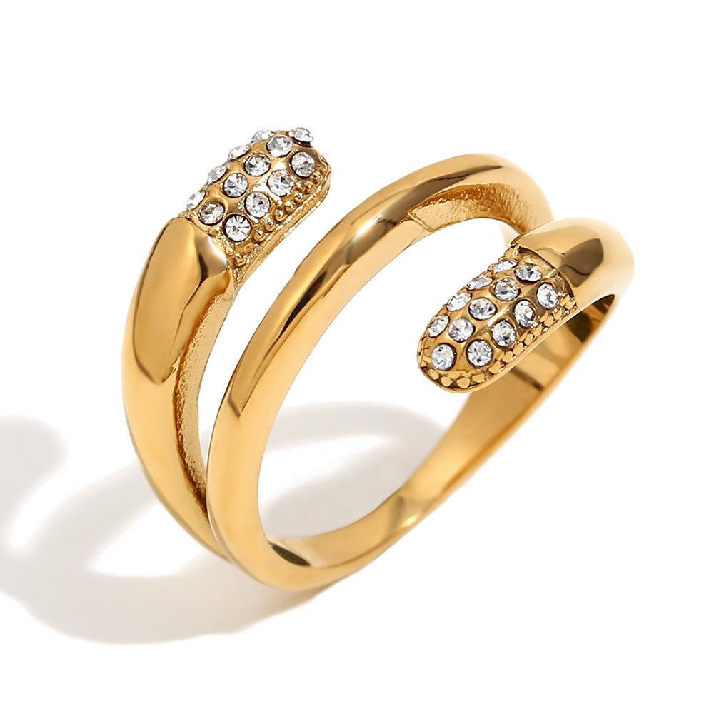 Anello da donna creativo in acciaio inossidabile geometrico placcato oro 18K con strass