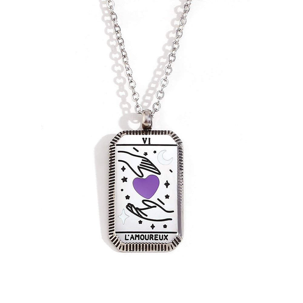 Collana con ciondolo quadrato minimalista a tarocchi da donna in acciaio al titanio con placcatura in oro 18 carati e design geometrico