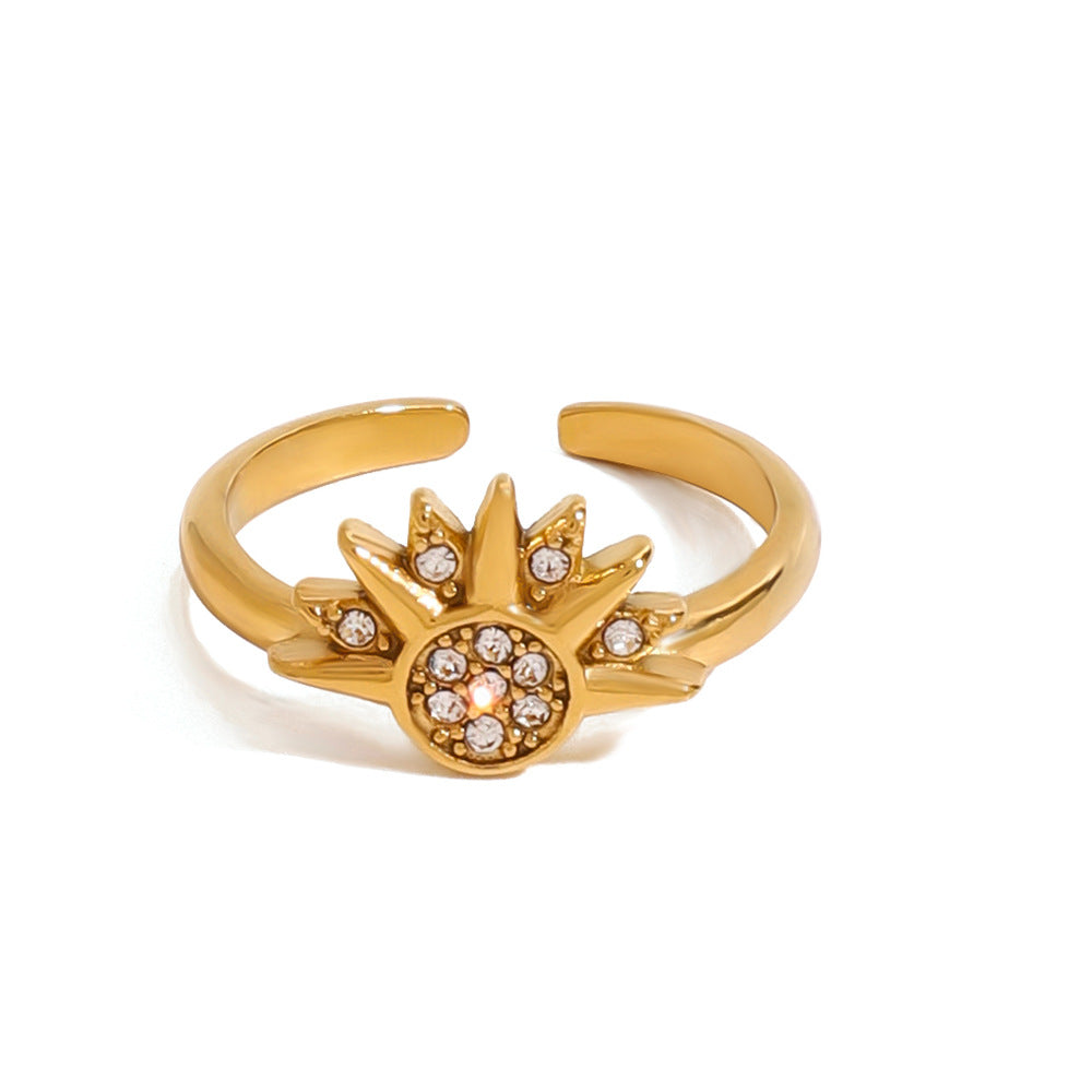 Anello Geometrico in Acciaio Inossidabile Placcato con Dettagli in Strass da Donna, Accessorio di Moda Minimalista