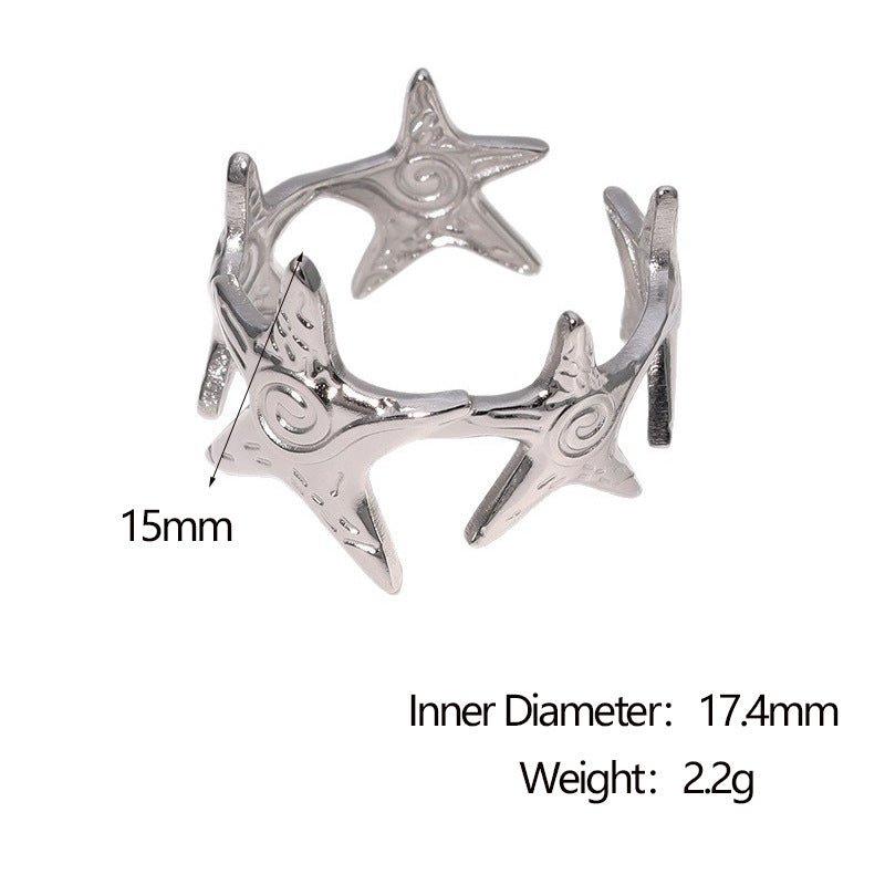 Minimalist Star-Shaped Stainless Steel Ring with 18K Gold Plating Adjustable Open Band Women's Fashion Jewelry
