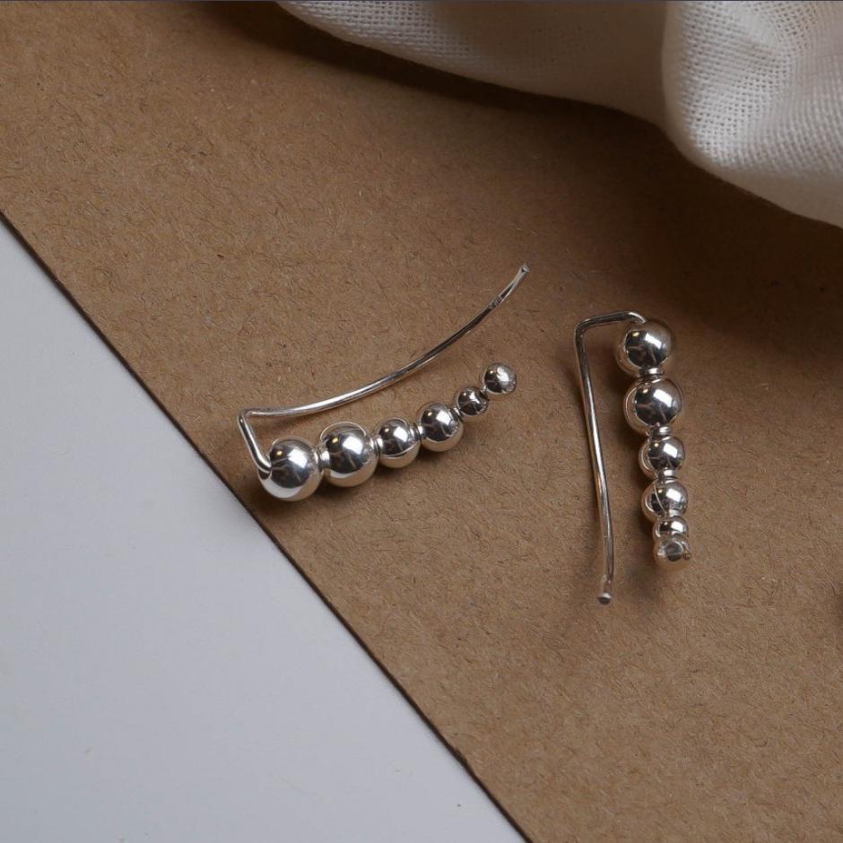 Minimalist Geometric Round Bead Earrings in Sterling Silver 925 for Women