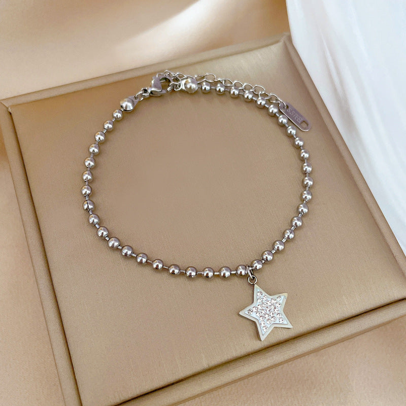 Bracciale da donna a goccia con luna e zirconi a forma di costellazione in acciaio al titanio placcato oro