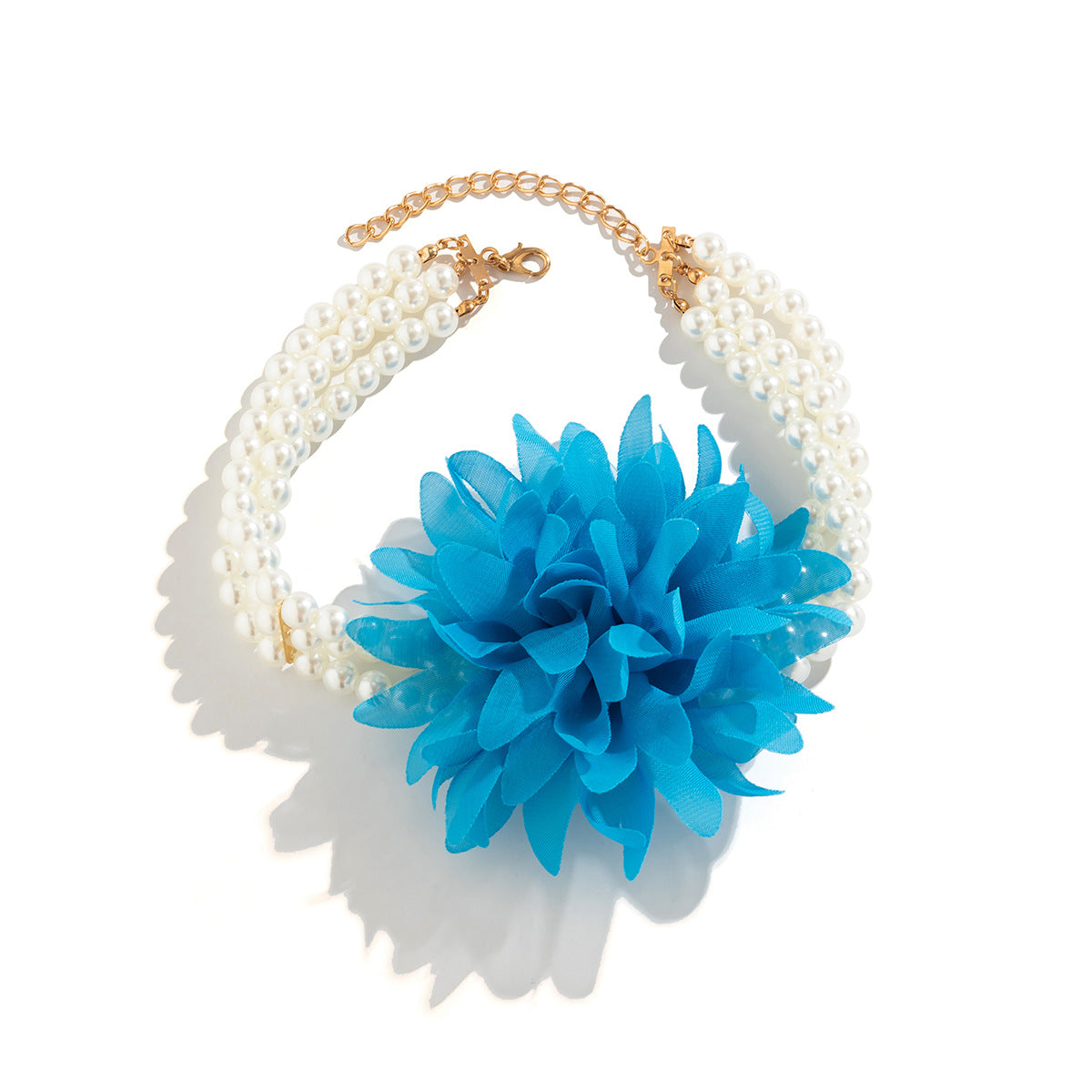 Vintage Floral Imitation Pearl Plated Ball Chain Necklace for Women