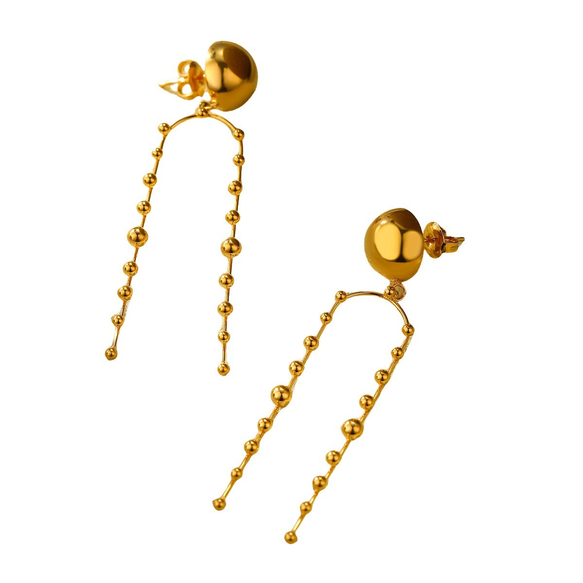 Elegant French Vintage Style Stainless Steel Beaded Tassel Earrings for Women with Plated Finish