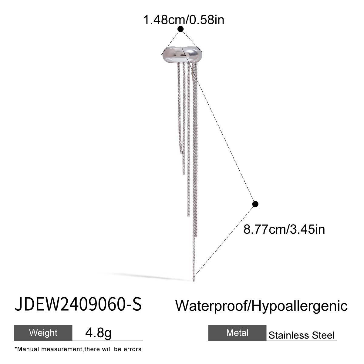Pendientes de aro geométricos de acero inoxidable con borlas para mujer, puños de lujo chapados, joyería de moda ligera sin perforaciones
