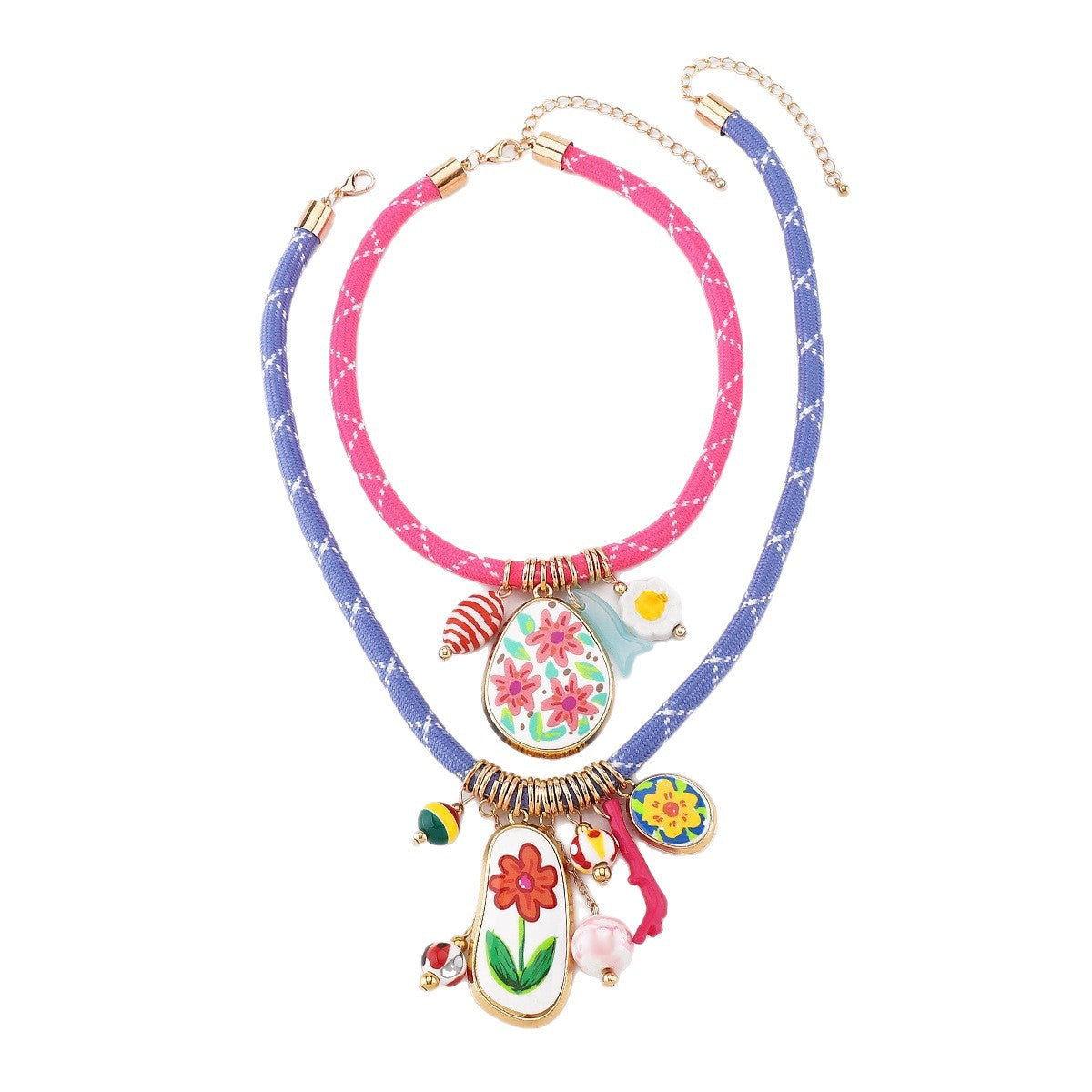 Collana con ciondolo in resina a fantasia floreale geometrica, colorata, fatta a mano, a più strati, da donna