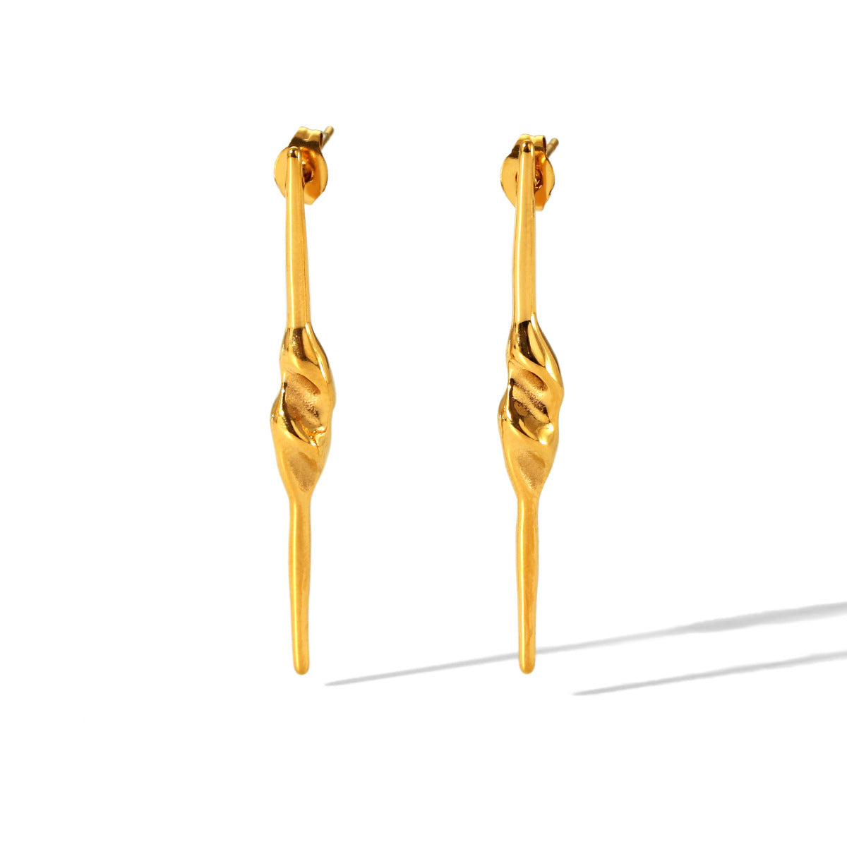 Geometric Spiral Needle-Shaped Stainless Steel Earrings for Women with Plated Finish, Hypoallergenic and Fade-Resistant Fashion Jewelry