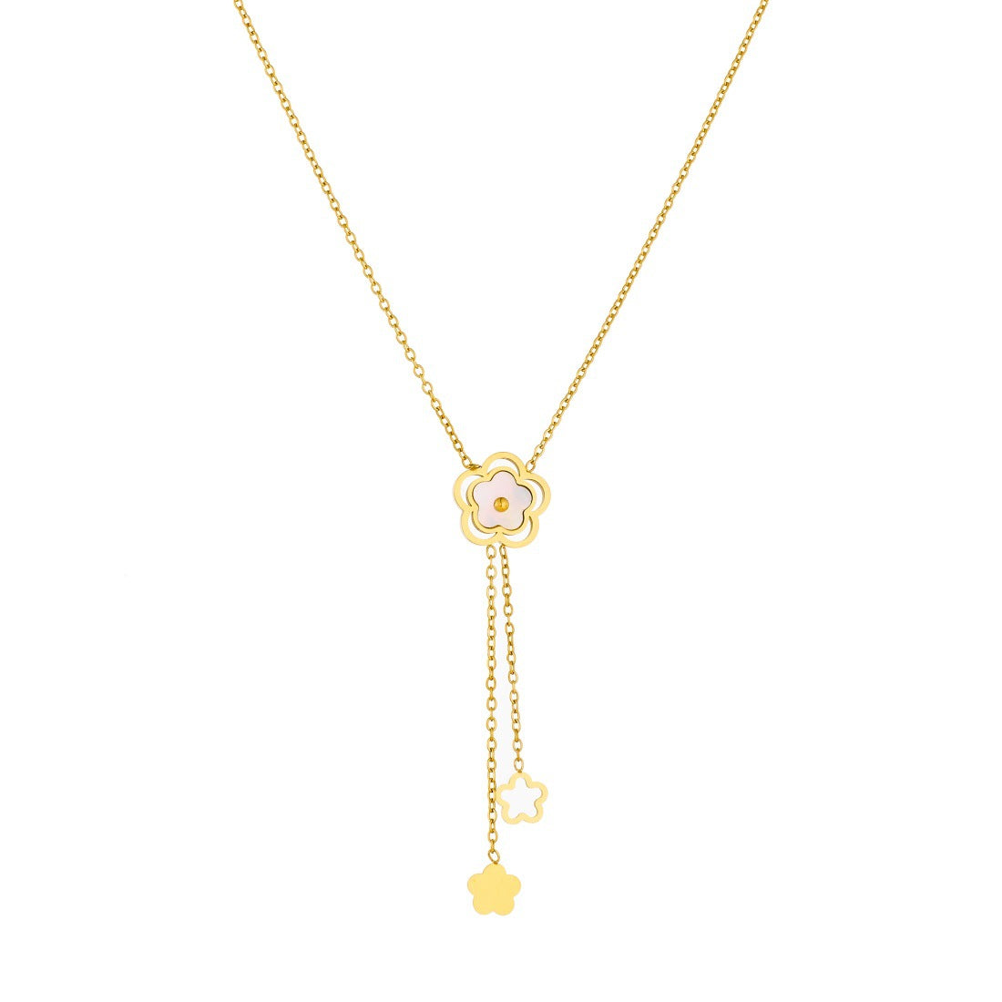 Minimalist Gold Plated Stainless Steel Floral Hollow Tassel Pendant Necklace
