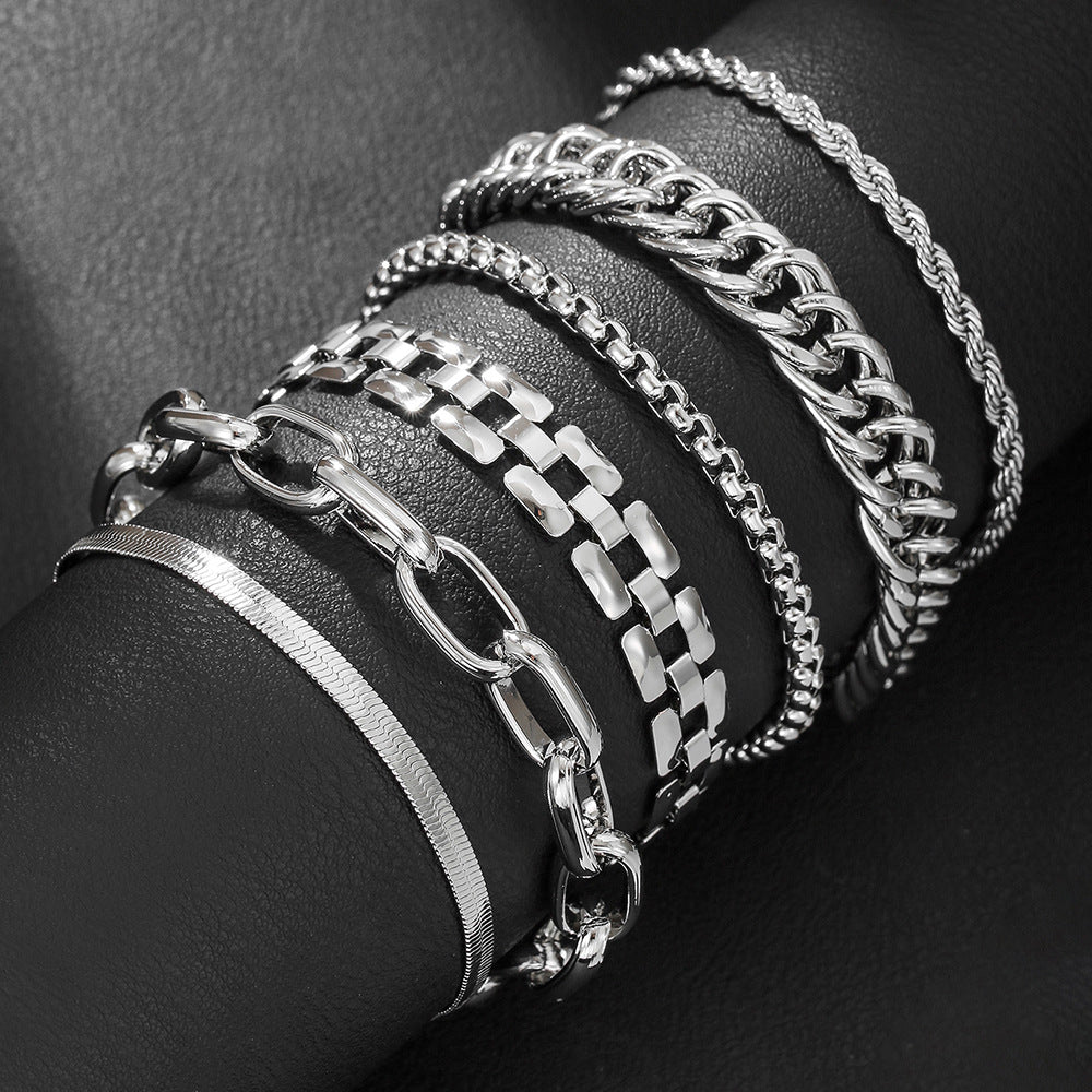Geometric Round Plated Iron Rope Snake Chain Bracelet Set