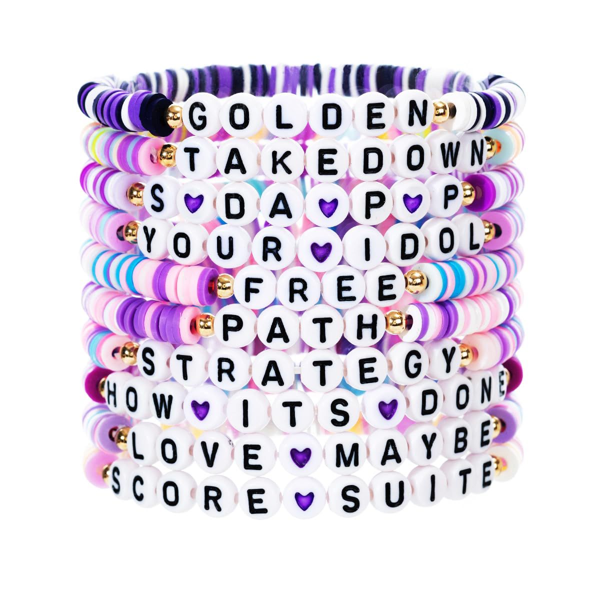 Purple Resin Letter Charm Bar Bracelet Set Unisex