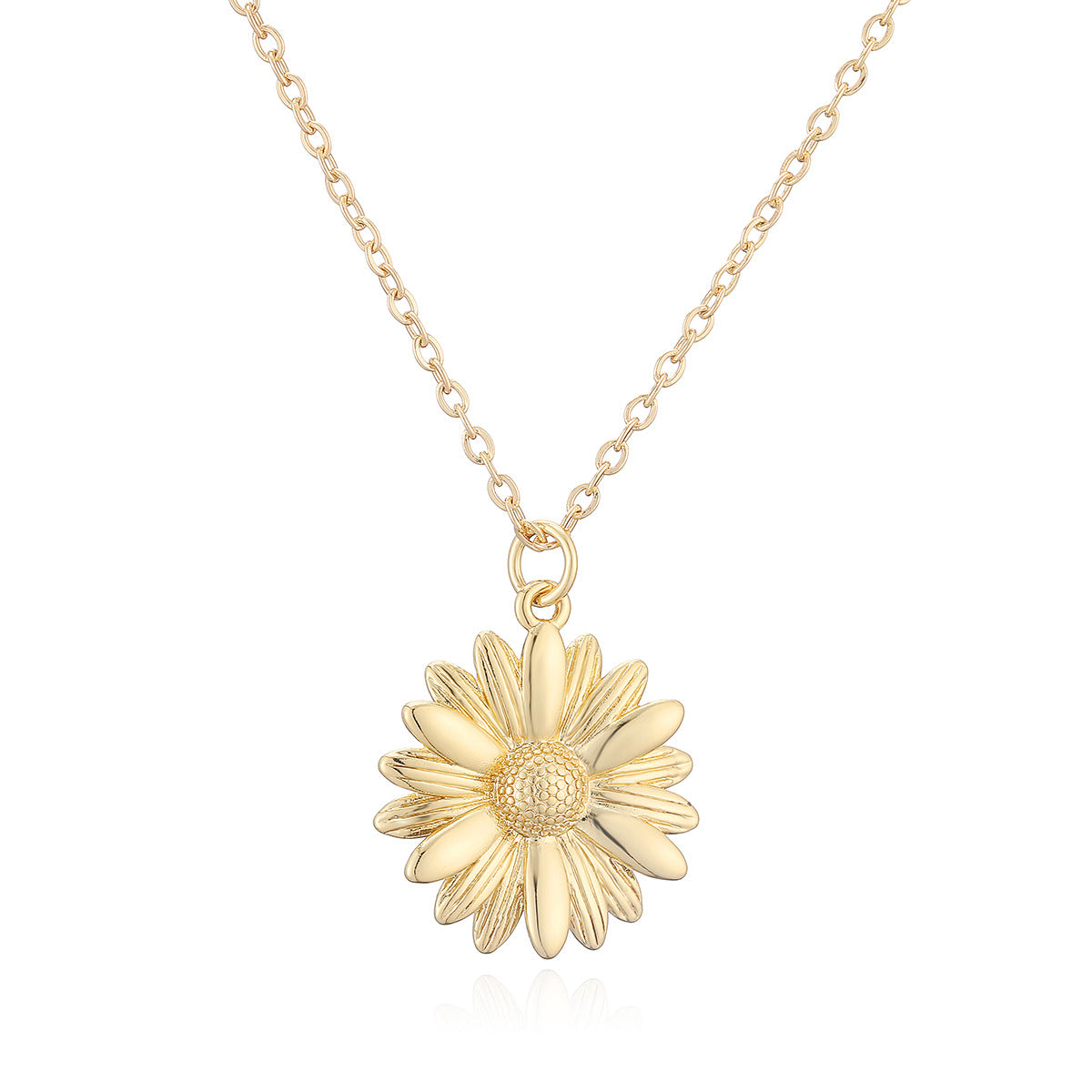 Minimalist Gold Plated Brass Geometric Sunflower Pendant Necklace with Cubic Zirconia