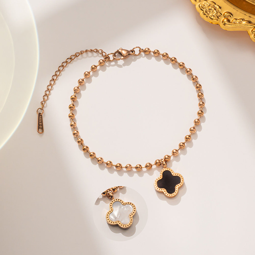 Minimalist Four-Leaf Clover Pendant Bracelet for Women in Titanium Steel with Plated Finish