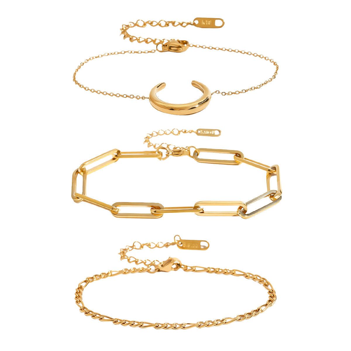 Geometric Plated Stainless Steel Bracelet Set for Women