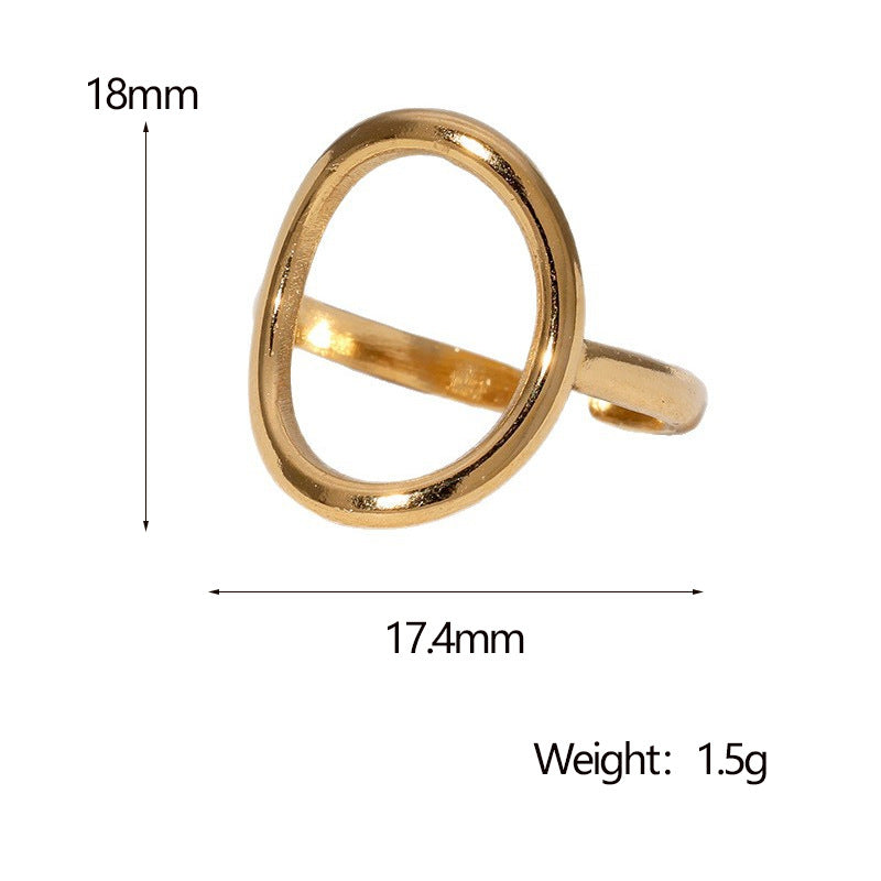 Minimalist Geometric Round Stainless Steel Ring for Women with Gold Plating and Adjustable Open Band