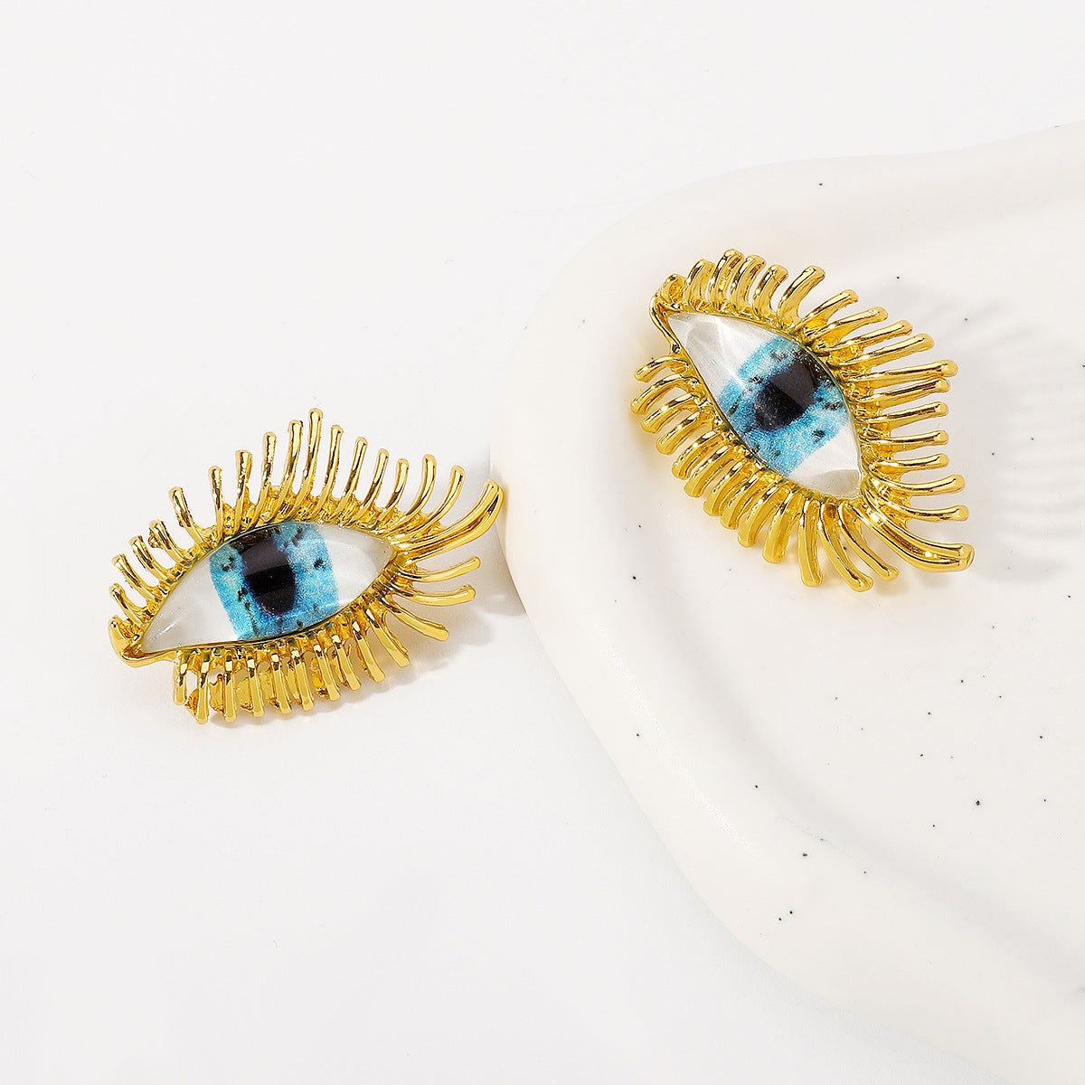 Pendientes de ojo turco de estilo vintage en aleación con detalles esmaltados y acabado chapado para mujer