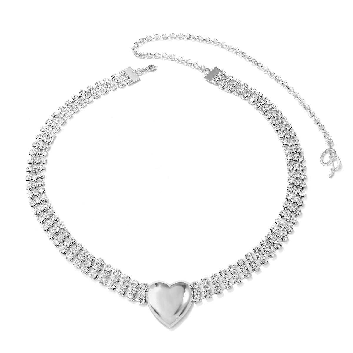 Collana girocollo multistrato da donna con strass a forma di cuore, dolce e grintosa