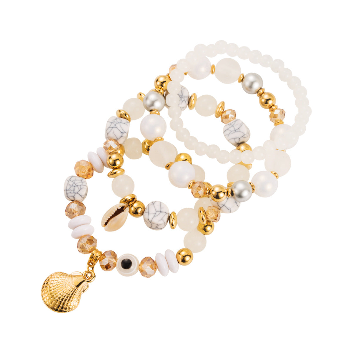 Set di bracciali da donna in stile bohémien con conchiglie e perline geometriche, gioielli per vacanze estive al mare