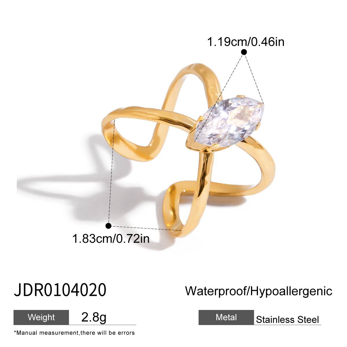 Elegant Geometric Cubic Zirconia Inlaid Plated Stainless Steel Ring for Women