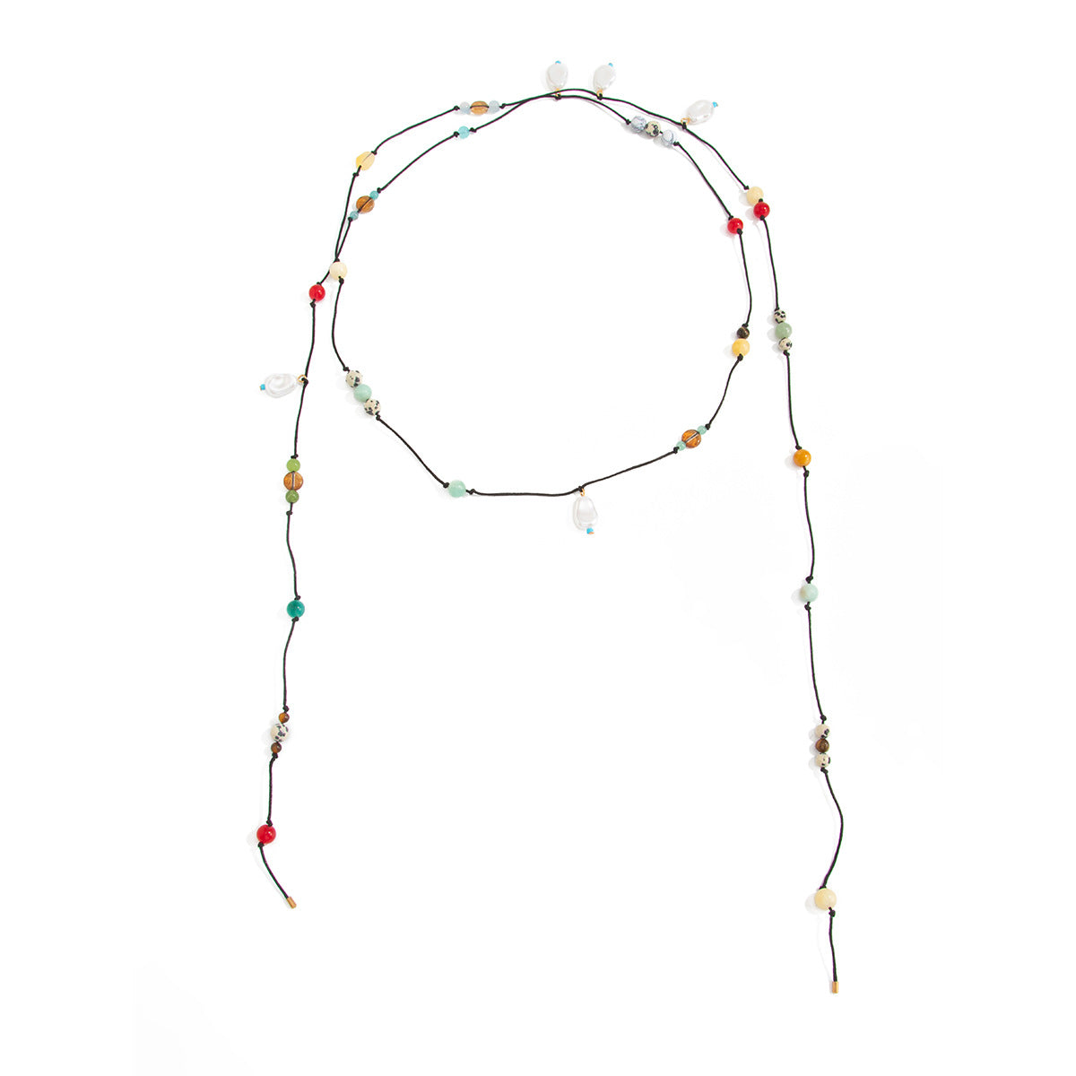 Sweet Geometric Resin Beaded Woven Rope Long Layered Necklace for Women