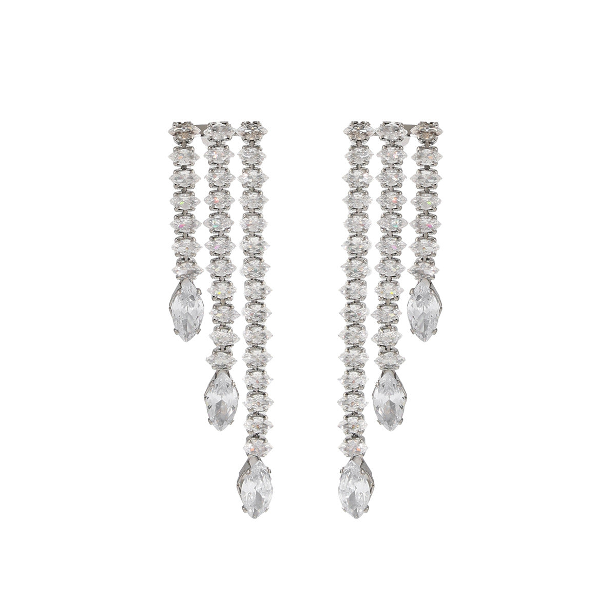 Luxury Geometric Teardrop Stainless Steel Plated Cubic Zirconia Drop Earrings for Women