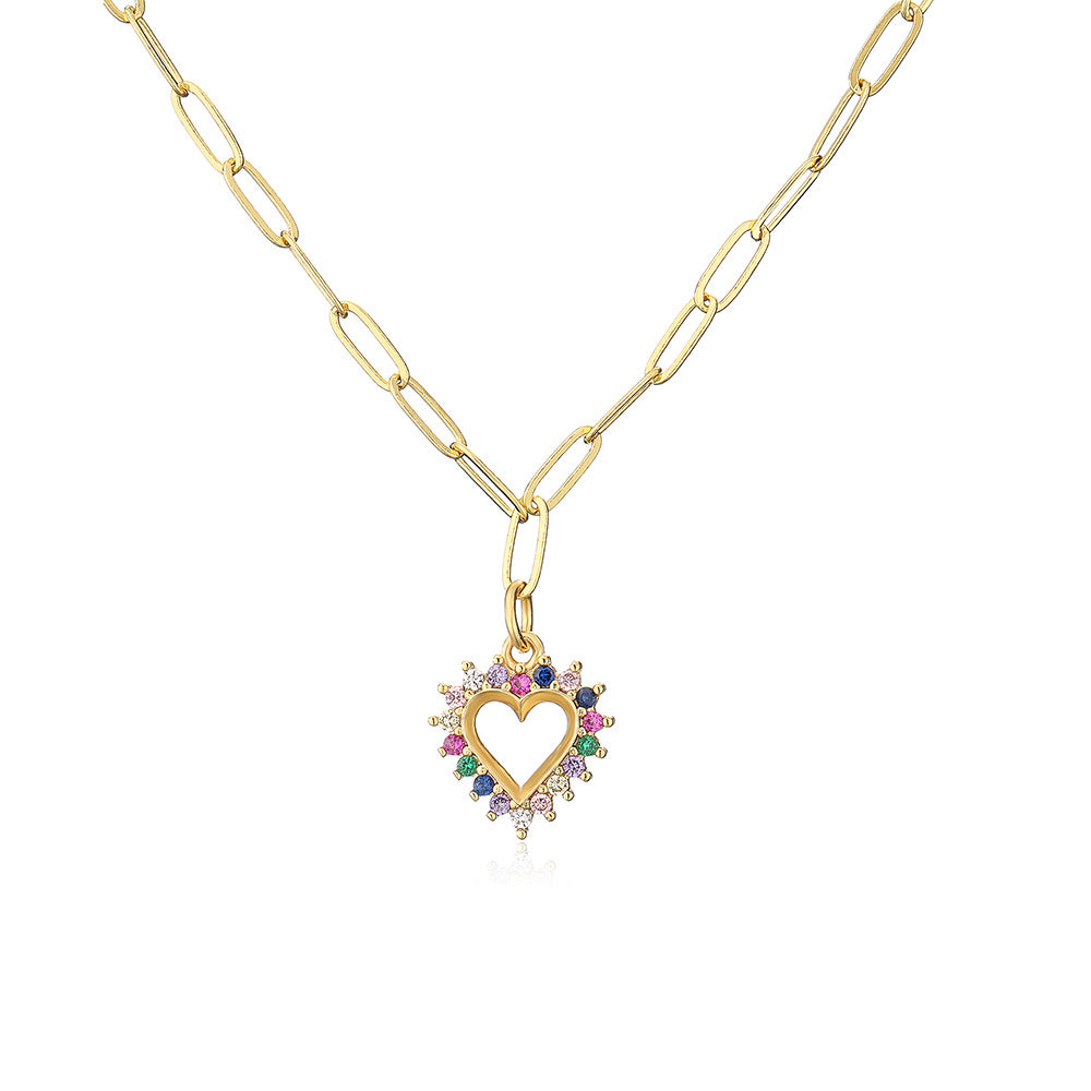 Minimalist Geometric Heart Pendant Necklace for Women with Copper Base Plated in 18K Gold and Micro-Paved Zirconia