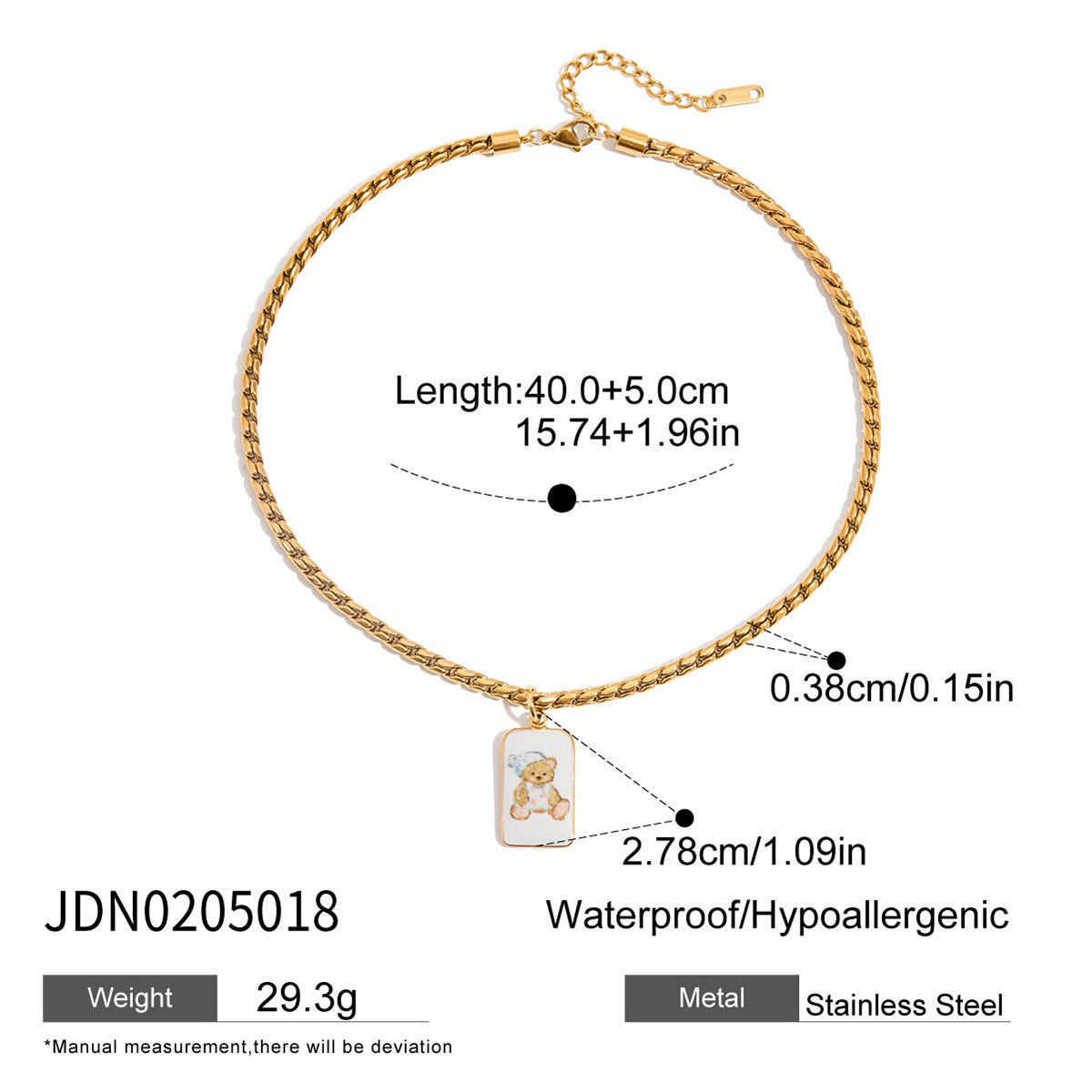 Collar minimalista geométrico chapado en acero titanio para mujer con colgante de oso, cadena de clavícula de acero inoxidable hipoalergénico