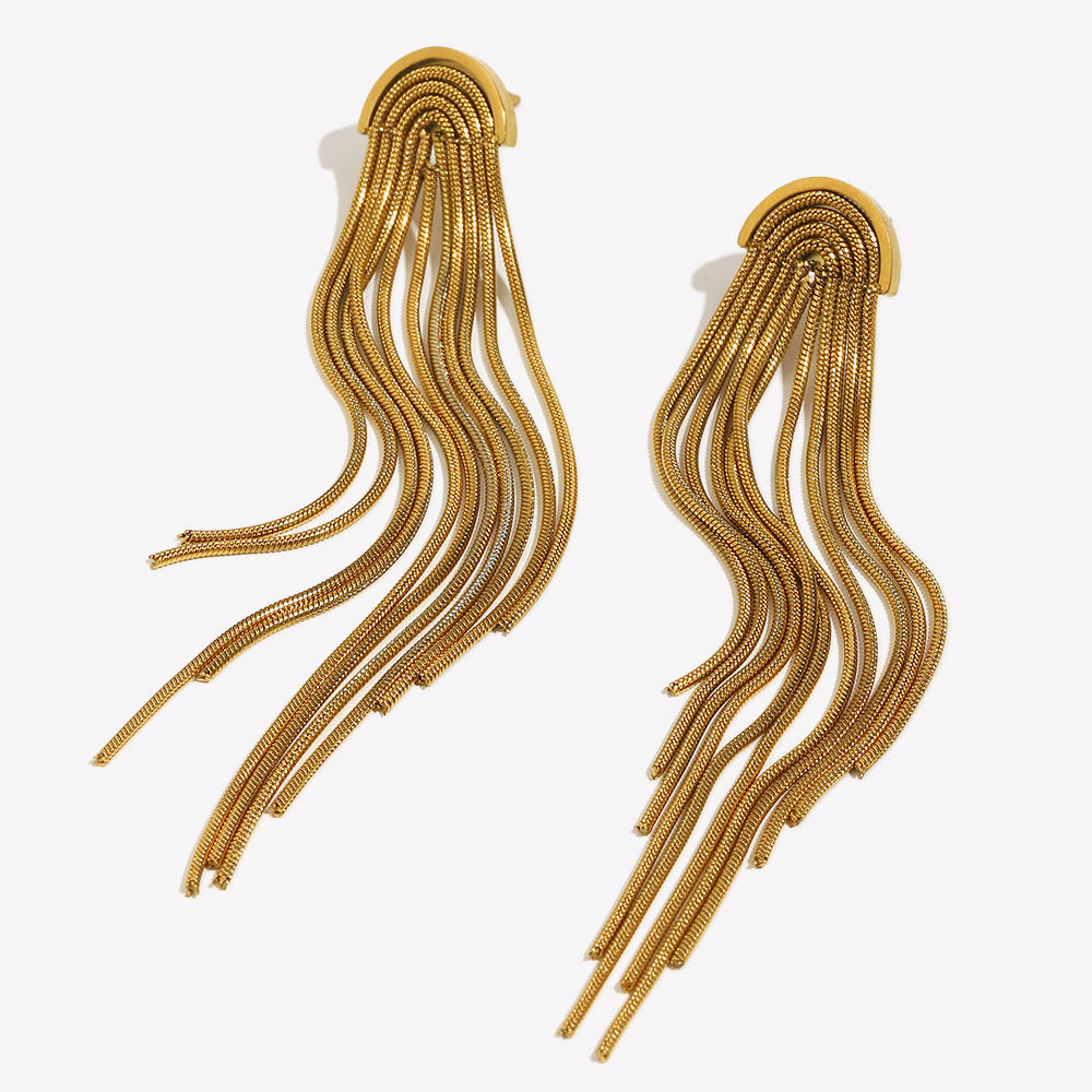 Minimalist Modern Geometric Stainless Steel 18K Gold Plated Long Tassel Earrings for Women