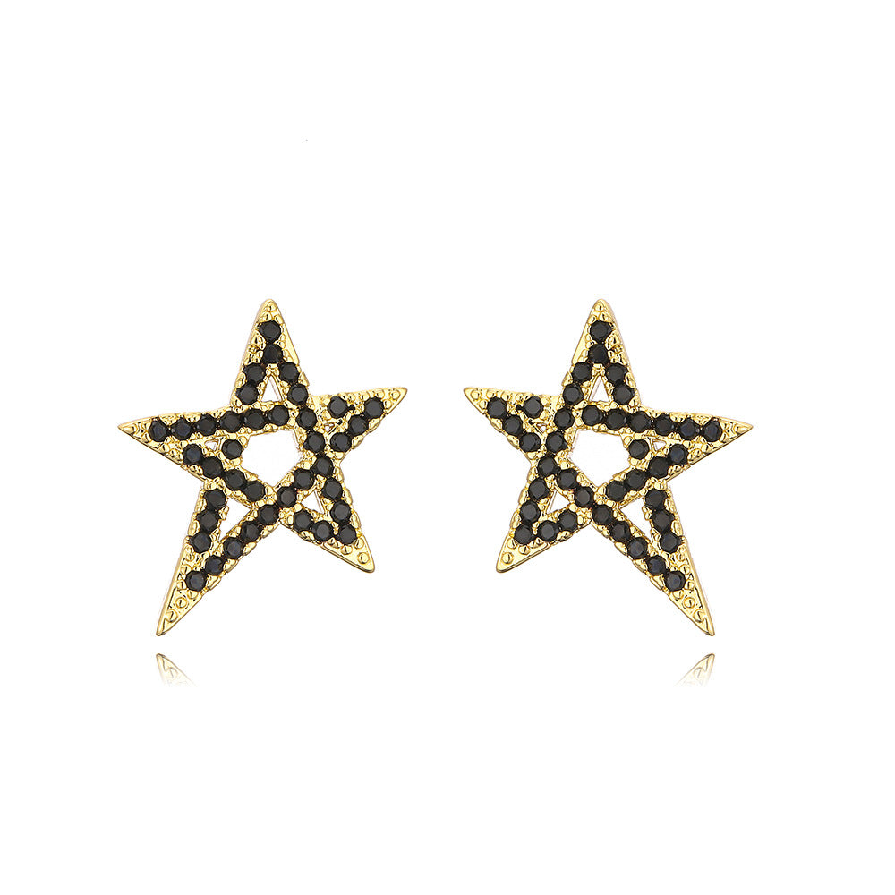 Minimalist Geometric Star Stud Earrings for Women in Copper with 18K Gold Plating and Zircon Inlay