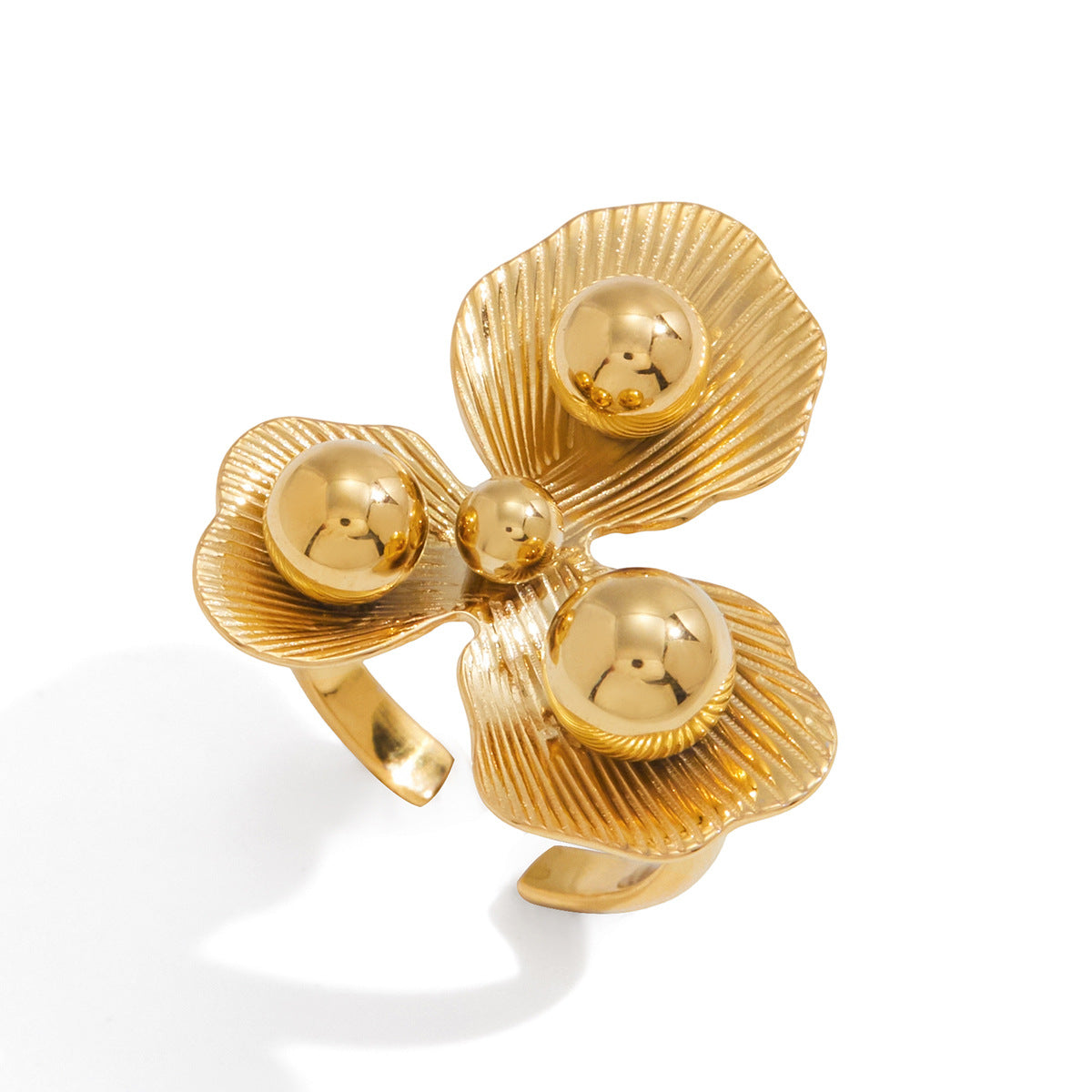 Elegante Anello da Donna in Acciaio Inossidabile Dorato con Motivo Geometrico Floreale