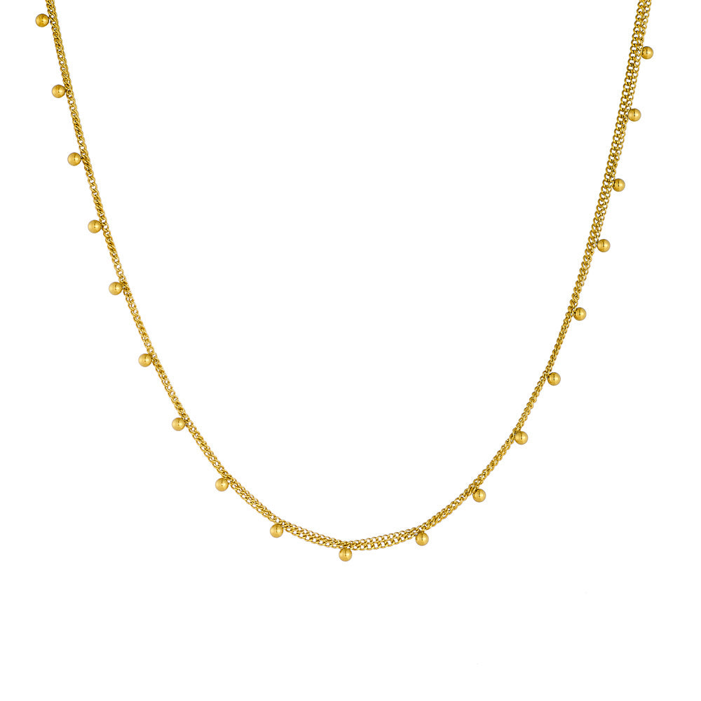 Collana da donna a doppio strato con perline rotonde in acciaio inossidabile placcato oro, stile minimalista