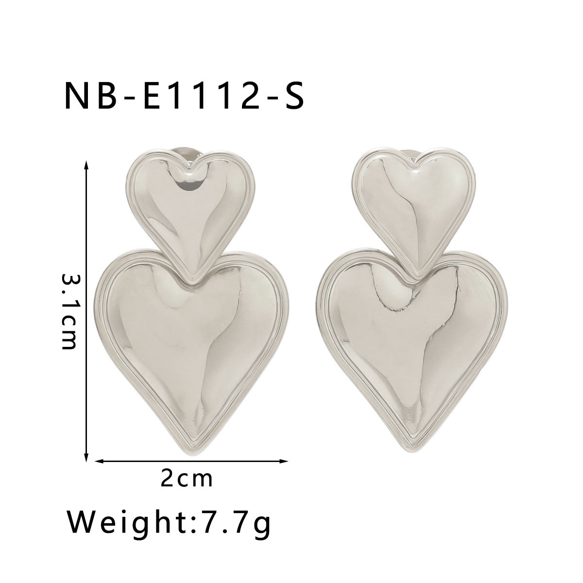 Minimalist Geometric Double-Layer Heart-Shaped Pendant Earrings in Stainless Steel with 18K Gold Plating
