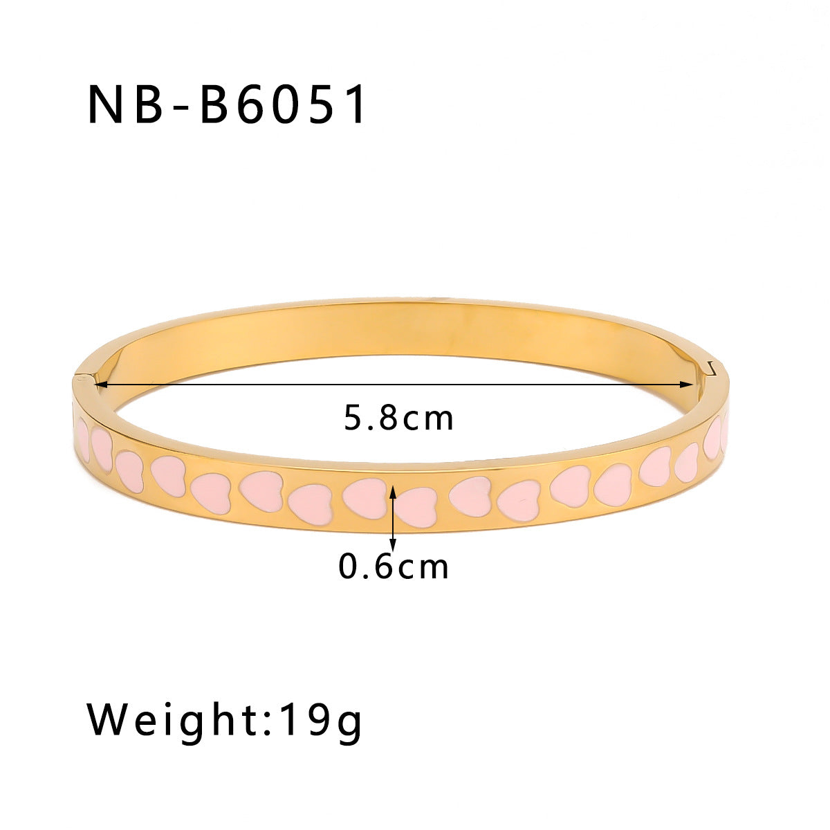 Bracciale Minimalista a Cuore in Acciaio Inossidabile con Placcatura in Oro 18K e Motivo Floreale Smaltato