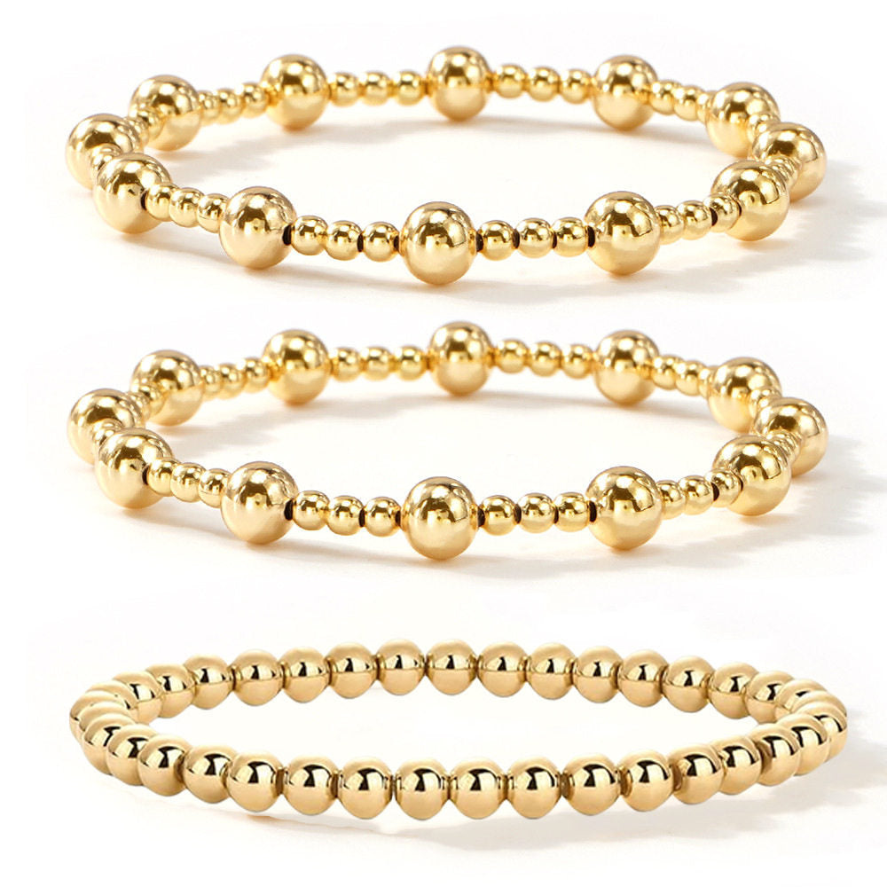 Elegant Gold Plated Hematite Elastic Bracelet with Baroque Imitation Pearls Geometric Multi-Layer Design for Women