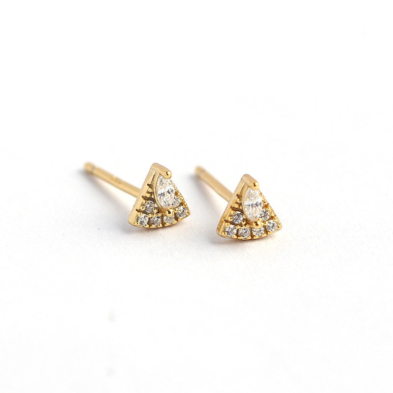 Orecchini a perno da donna con intarsio geometrico a triangolo in argento sterling 925 minimalista e diamante
