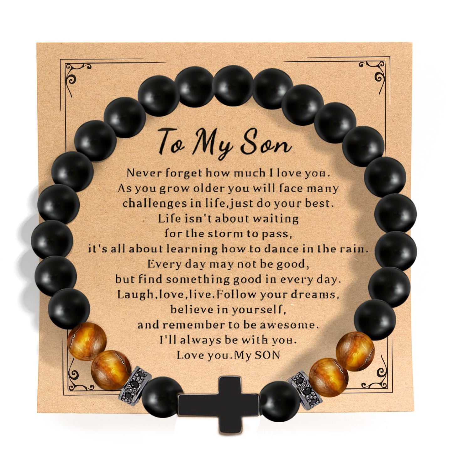 Matte Black Tiger's Eye Cross Bracelet Unisex Adjustable Woven Handmade Gift