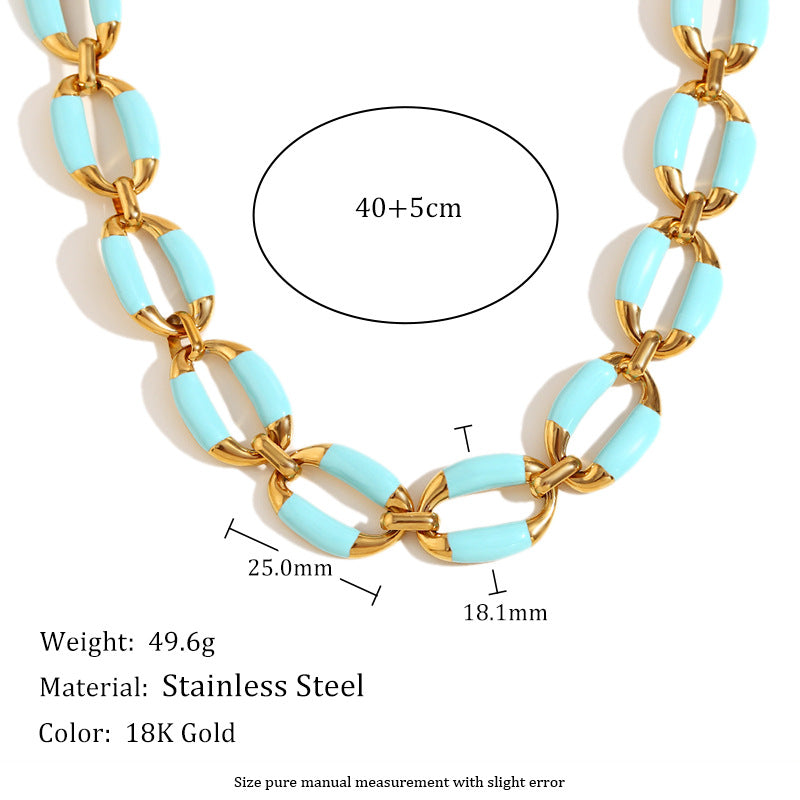 Fashion Geometric Stainless Steel Plated 18K Gold Enamel Handcrafted Necklace and Bracelet Set for Women