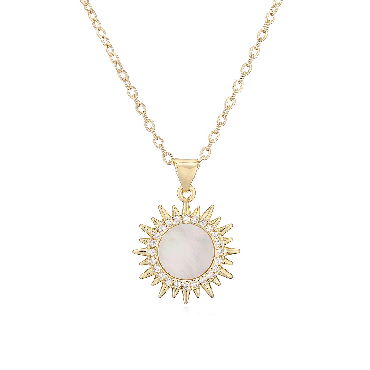 Minimalist Elegant 18K Gold Plated Brass Geometric Key Pendant Necklace with Cubic Zirconia and Shell Inlay for Women
