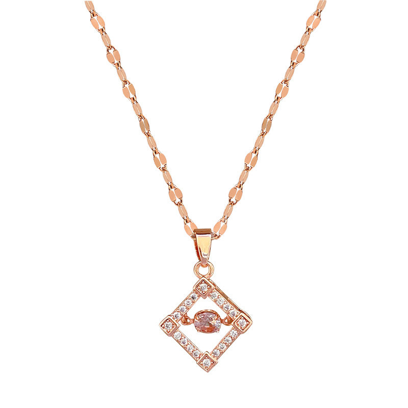 Collar de lujo de acero de titanio geométrico para mujer con incrustaciones de diamantes de imitación, estilo de cadena de clavícula delicada