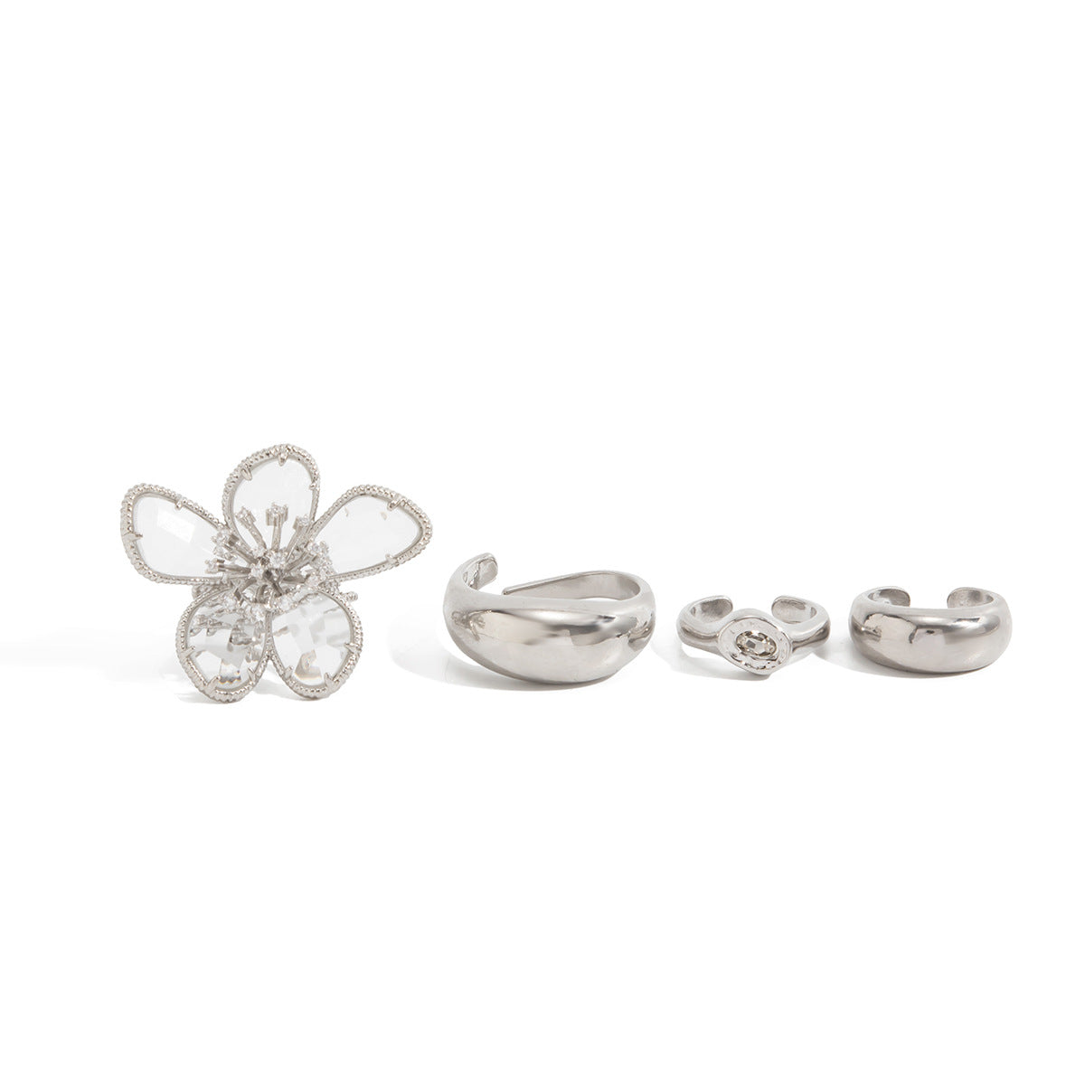 Alloy Floral Rhinestone Open Toe Ring Set for Women