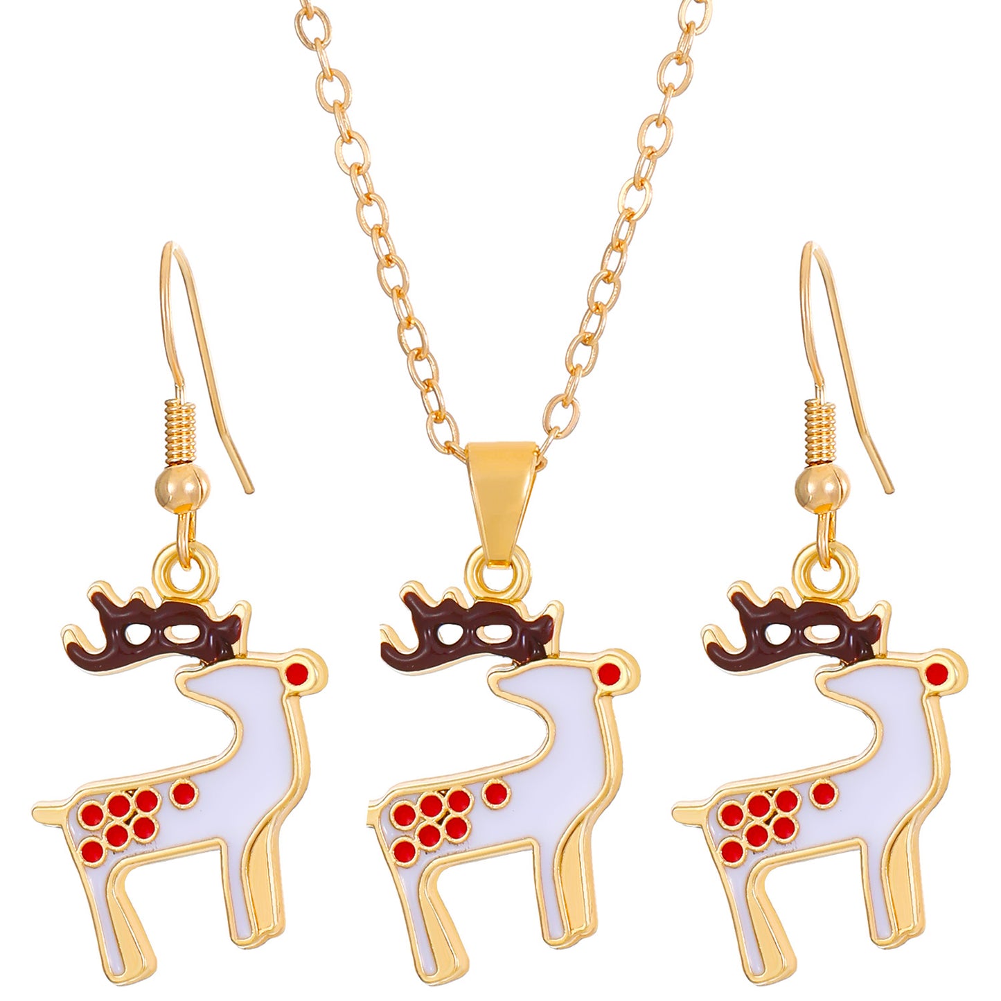 Conjunto de collar y pendientes con temática navideña para mujer, colgante de aleación con motivos de copo de nieve, Papá Noel y campana, joyería festiva minimalista electrochapada