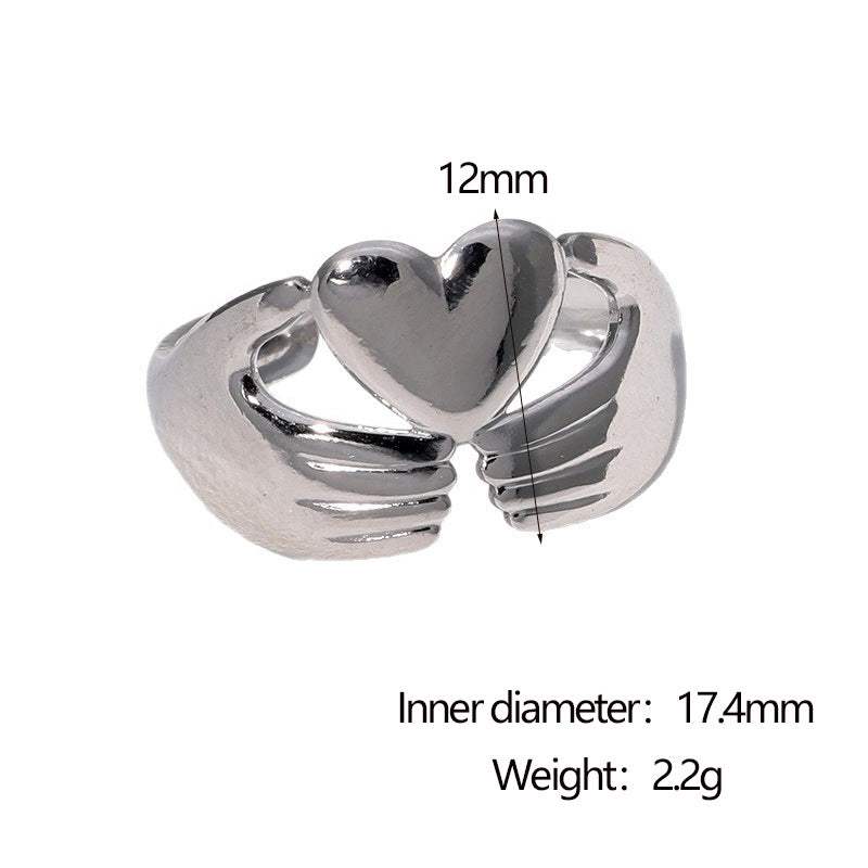 Minimalist 18K Gold Plated Stainless Steel Heart Open Ring for Women