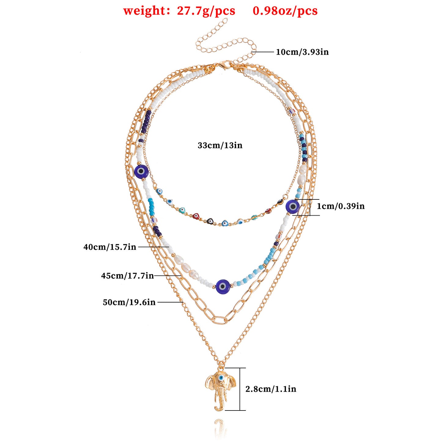 Bohemian Multi-Layer Heart-Shaped Evil Eye Beaded Necklace for Women with Alloy Pendant and Plated Finish