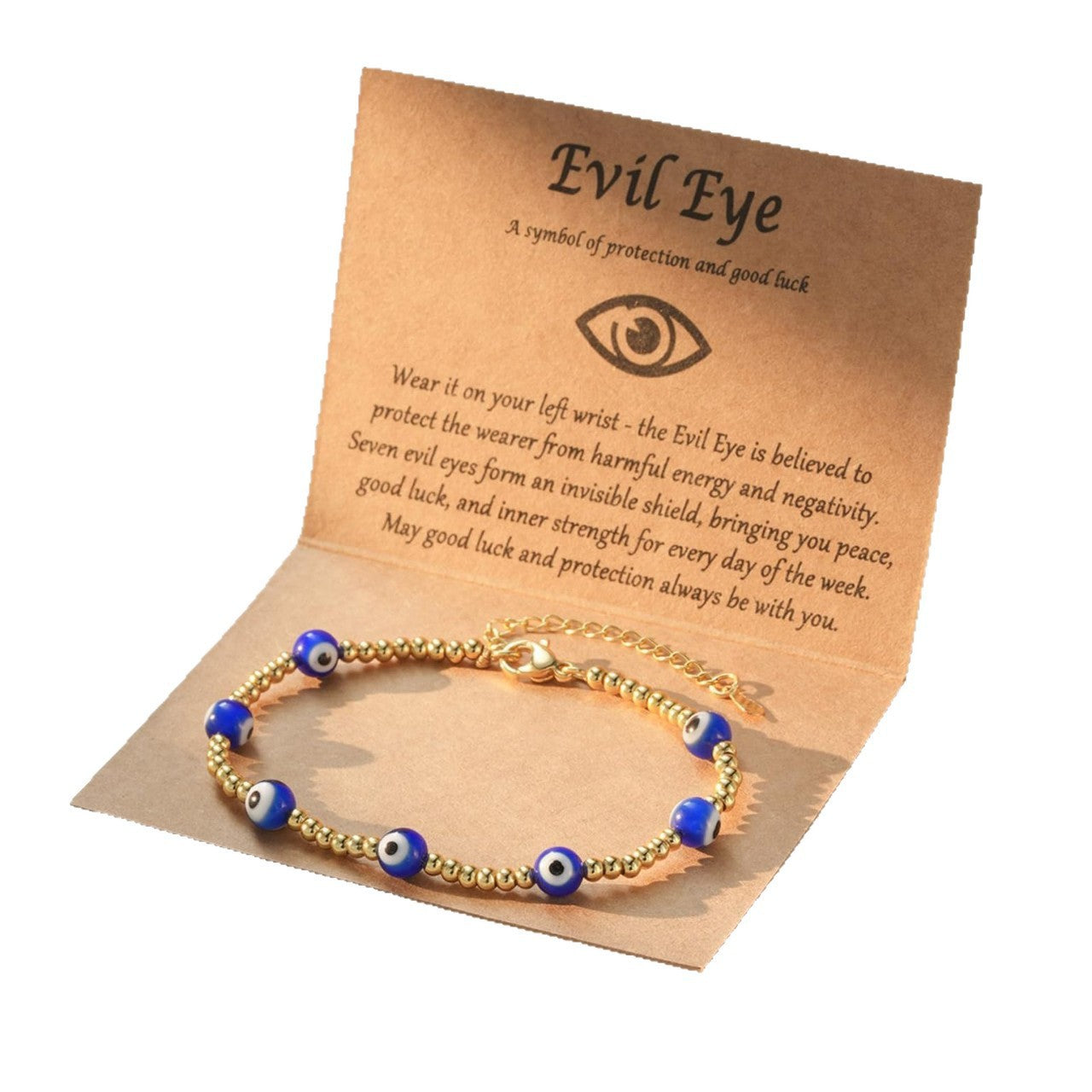 Minimalist Gold Plated Stainless Steel Evil Eye Bracelet Adjustable Lobster Clasp Geometric Charm
