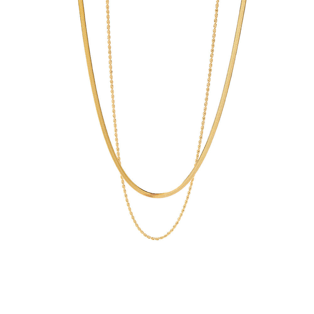 Minimalist 18K Gold Plated Double Layer Blade Snake Chain Necklace Geometric Stainless Steel Jewelry for Women
