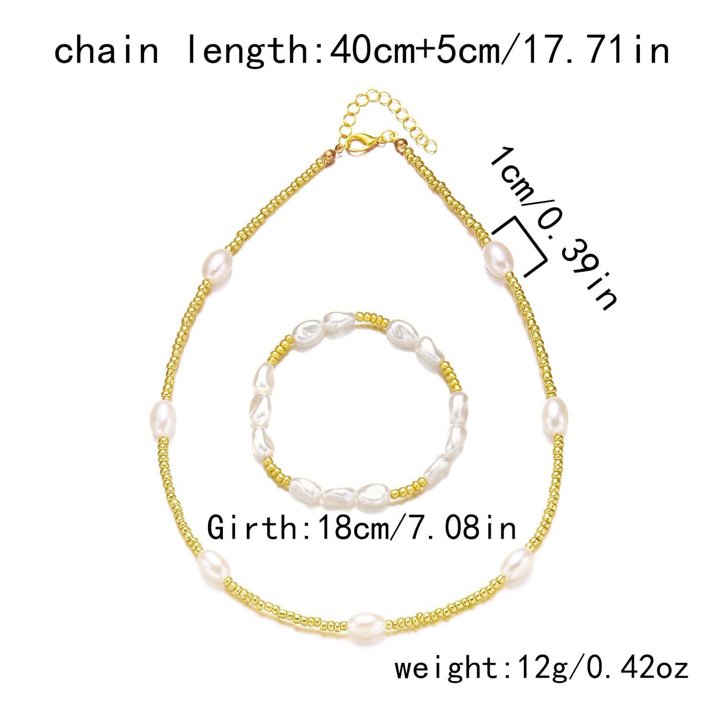 Elegant Oval Alloy Plated Pearl Beaded Necklace Bracelet Set for Women